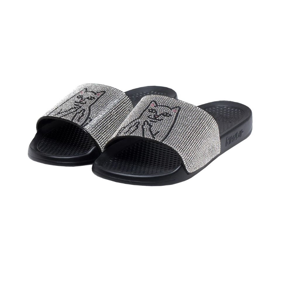 RIPNDIP Lord Nermal Slides Rhinestone Black