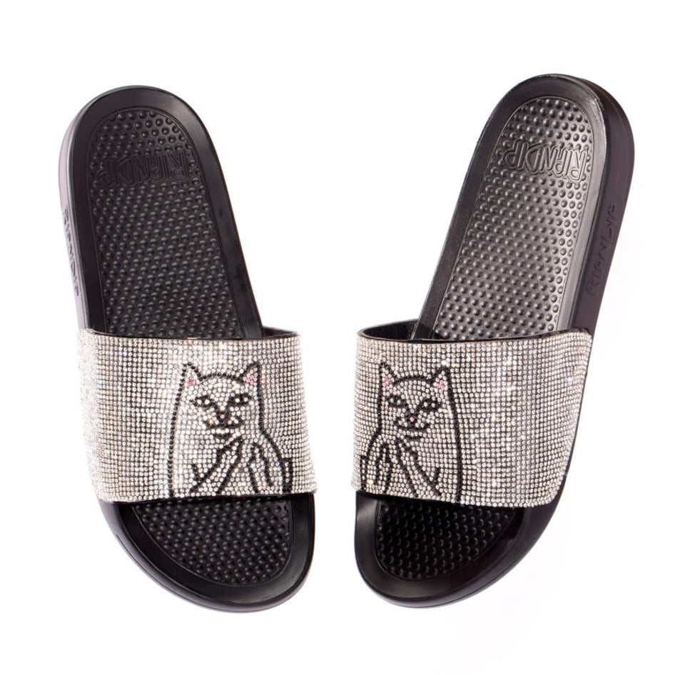RIPNDIP Lord Nermal Slides Rhinestone Black