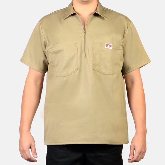 Ben Davis 1/2 Zip Up Shirt - Khaki