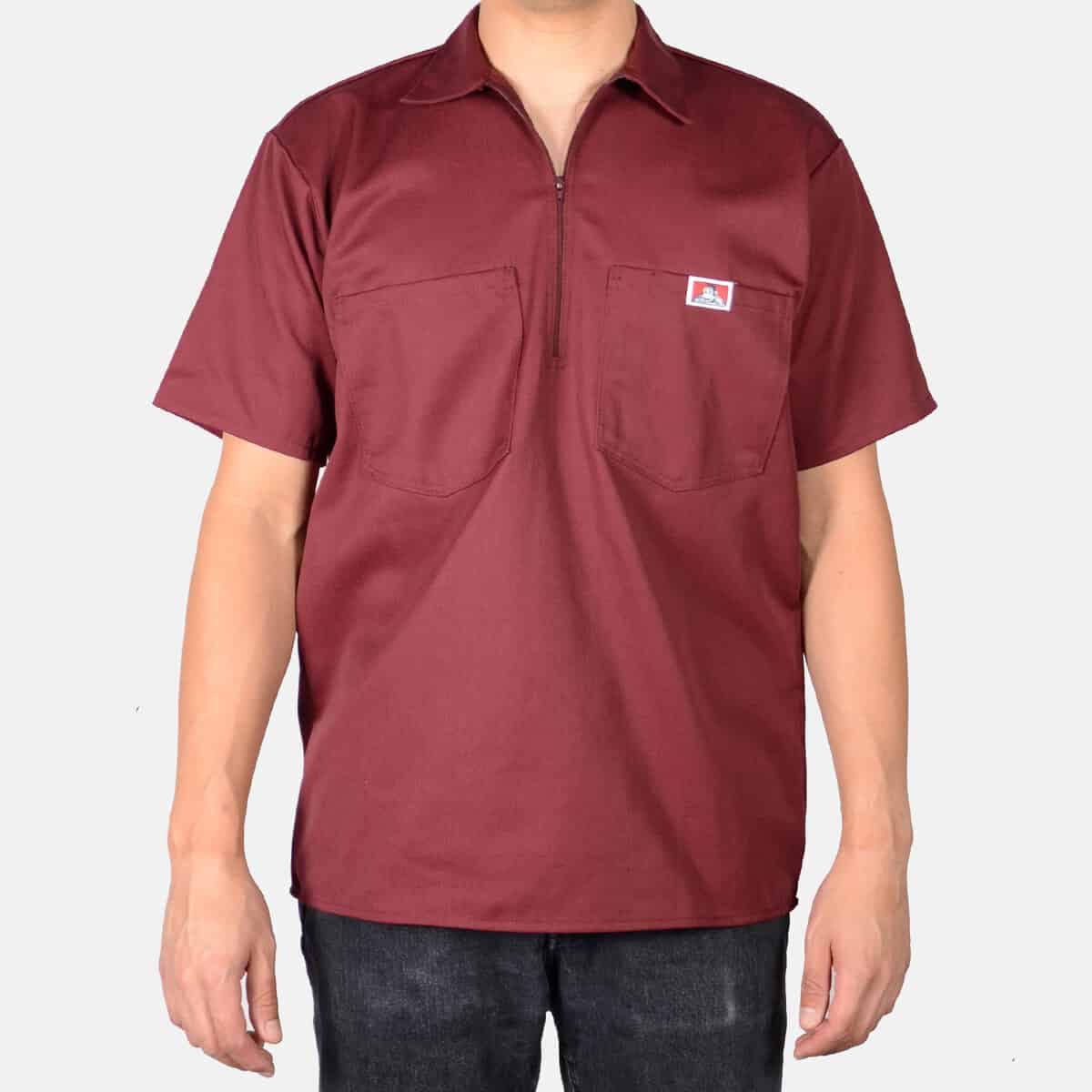 Ben Davis 1/2 Zip Up Shirt - Burgundy