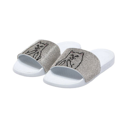 RIPNDIP Lord Nermal Slides Rhinestone White