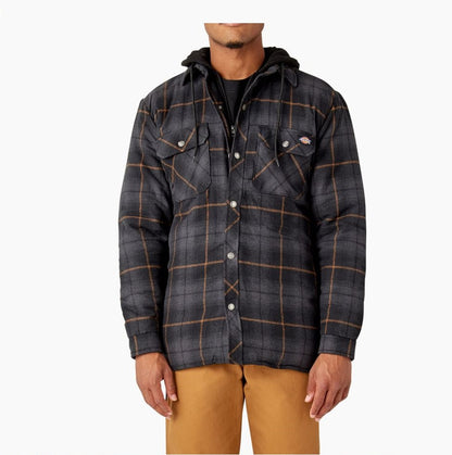 Dickies Water Repellent Flannel Hooded Shirt Black/Charcoal Ombre Plaid Jacket