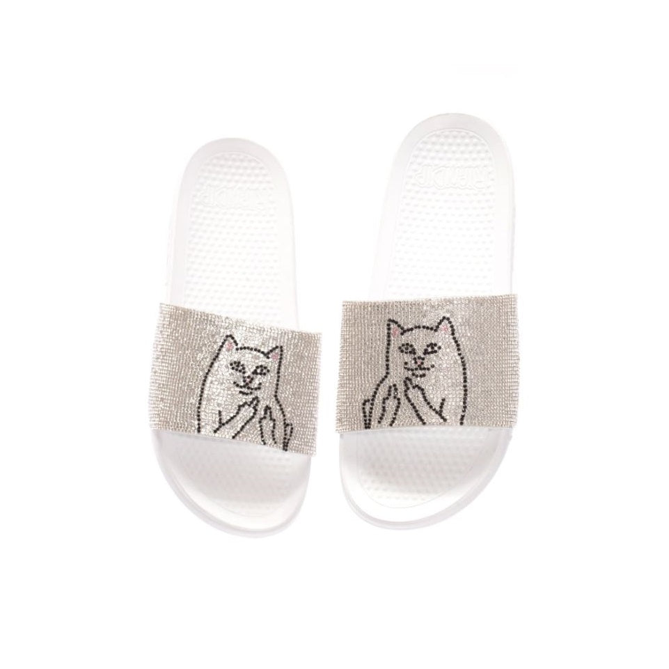 RIPNDIP Lord Nermal Slides Rhinestone White