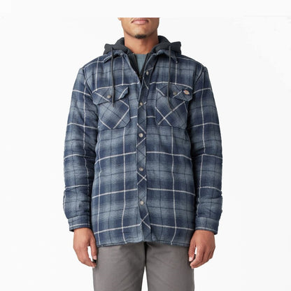 Dickies Water Repellent Flannel Hooded Shirt Navy Storm Ombre Plaid Jacket