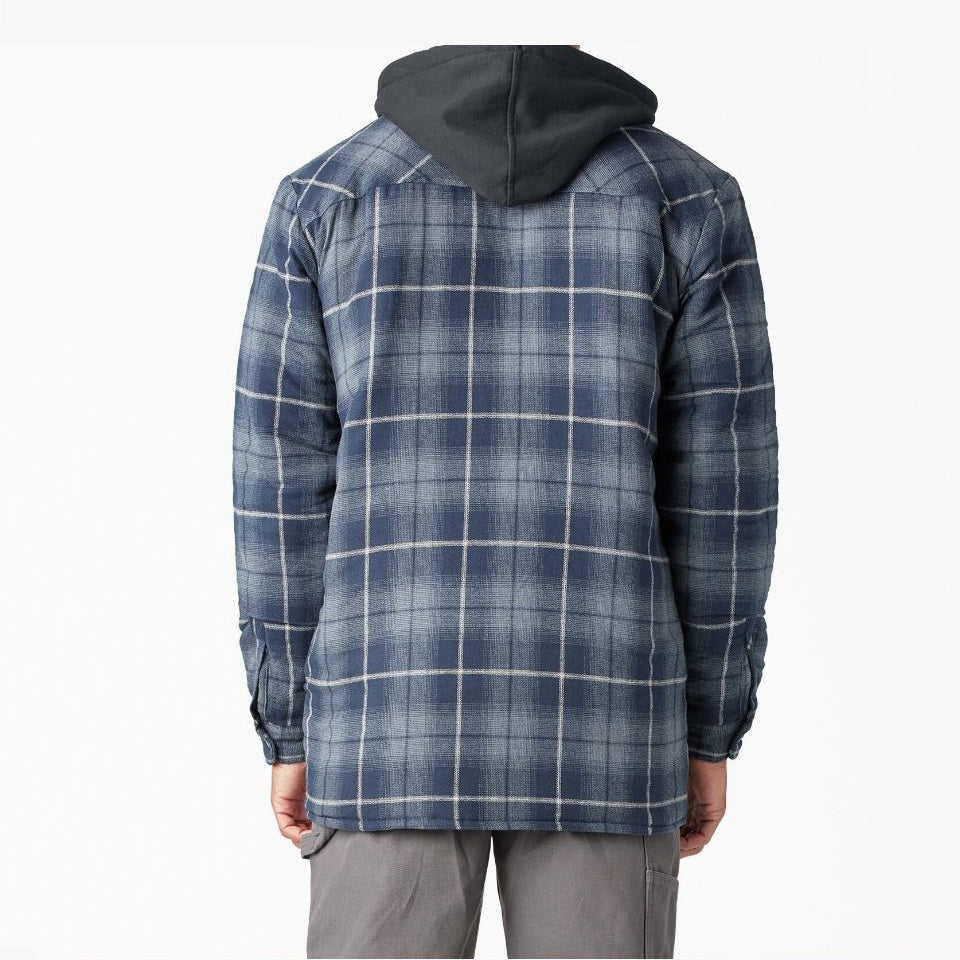 Dickies Water Repellent Flannel Hooded Shirt Navy Storm Ombre Plaid Jacket